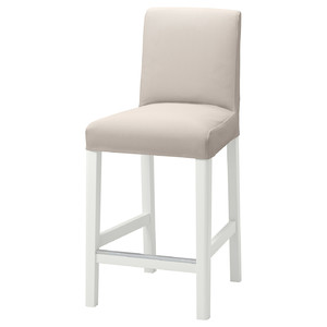 BERGMUND Bar stool with backrest, white, Hallarp beige, 62 cm