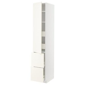 METOD / MAXIMERA Hi cab w shlvs/4 drawers/dr/2 frnts, white/Vallstena white, 40x60x220 cm