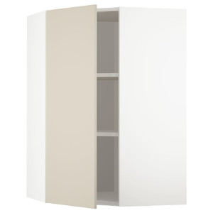 METOD Corner wall cabinet with shelves, white/Havstorp beige, 68x100 cm
