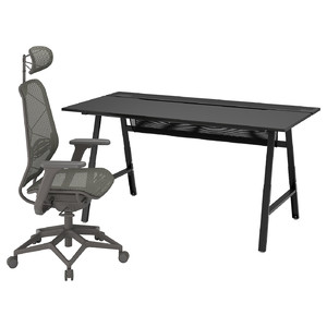 UTESPELARE / STYRSPEL Gaming desk and chair, black/grey