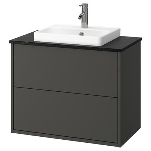 HAVBÄCK / ORRSJÖN Wash-stnd w drawers/wash-basin/tap, dark grey/black marble effect, 82x49x71 cm