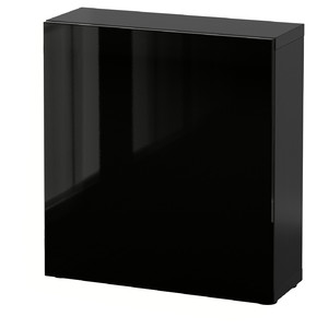 BESTÅ Shelf unit with door, black-brown, Selsviken high-gloss/black, 60x20x64 cm