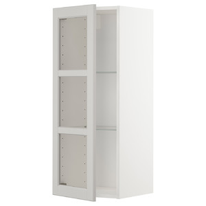 METOD Wall cabinet w shelves/glass door, white/Lerhyttan light grey, 40x100 cm