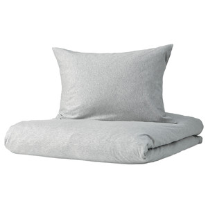 SPJUTVIAL Quilt cover and pillowcase, light grey, mélange, 150x200/50x60 cm