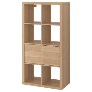 KALLAX Shelving unit with doors, white stained oak effect, 147x77 cm