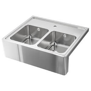 BREDSJÖN Sink bowl, 2 bowls w visible front, stainless steel, 80x69 cm