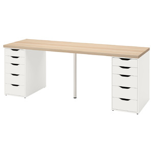 LAGKAPTEN / ALEX Desk, white stained oak, white, 200x60 cm