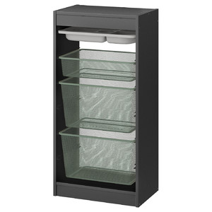 TROFAST Storage combination with boxes/tray, grey grey/light green-grey, 46x30x94 cm