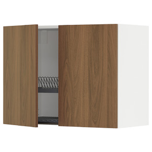 METOD Wall cabinet w dish drainer/2 doors, white/Tistorp brown walnut effect, 80x60 cm