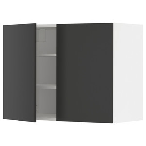 METOD Wall cabinet with shelves/2 doors, white/Nickebo matt anthracite, 80x60 cm