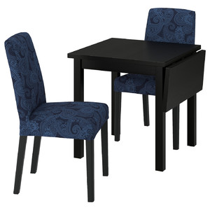 NORDVIKEN / BERGMUND Table and 2 chairs, black/Kvillsfors dark blue/blue black, 74/104 cm