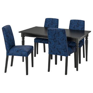 INGATORP/BERGMUND Table and 4 chairs, black/Kvillsfors dark blue/blue, 155/215 cm