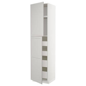 METOD / MAXIMERA Hi cab w 2 doors/4 drawers, white/Lerhyttan light grey, 60x60x240 cm