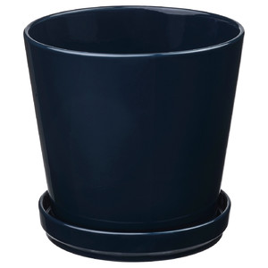 KLOTLÖNN Plant pot with saucer, in/outdoor/black-blue, 19 cm