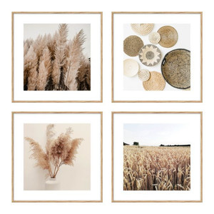 Picture Set Plates & Dried Plants 30 x 30 cm 4-pack