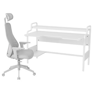 FREDDE / MATCHSPEL Gaming desk and chair, white/light grey, 74 cm