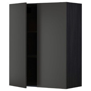 METOD Wall cabinet with shelves/2 doors, black/Nickebo matt anthracite, 80x100 cm