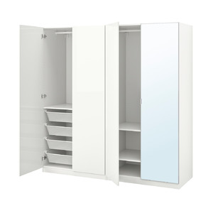 PAX / FARDAL/ÅHEIM Wardrobe combination, high-gloss white/mirror glass, 200x60x201 cm