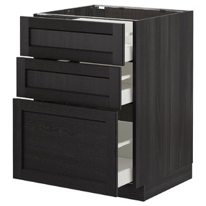 METOD/MAXIMERA Base cabinet with 3 drawers, black/Lerhyttan black stained, 60x61.9x88 cm