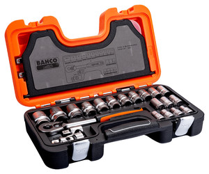 BAHCO 1/2" Square Drive Socket Set with Metric Hex Profile and Ratchet