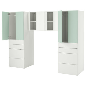 SMÅSTAD / PLATSA Storage combination, white/light green, 240x57x181 cm