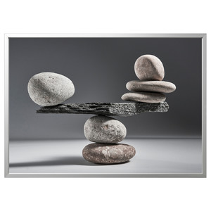 BJÖRKSTA Picture with frame, balanced rocks/aluminium-colour, 140x100 cm