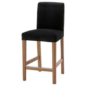 BERGMUND Bar stool with backrest, oak/Djuparp dark grey, 62 cm