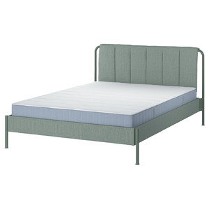 TÄLLÅSEN Upholstered bed frame with mattress, Kulsta grey-green/Vesteröy hard firm, 140x200 cm