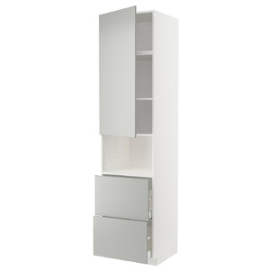 METOD / MAXIMERA Hi cab f micro w door/2 drawers, white/Havstorp light grey, 60x60x240 cm