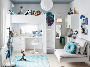 SMÅSTAD Loft bed, white pale turquoise/with desk with 4 drawers, 90x200 cm