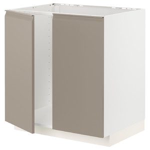 METOD Base cabinet for sink + 2 doors, white/Upplöv matt dark beige, 80x60 cm