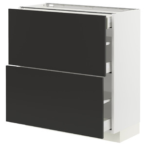 METOD / MAXIMERA Base cab with 2 fronts/3 drawers, white/Nickebo matt anthracite, 80x37 cm