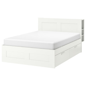 BRIMNES Bed frame w storage and headboard, white/Lindbåden, 160x200 cm