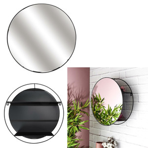 Round Mirror with Shelves Cirko 45cm, black
