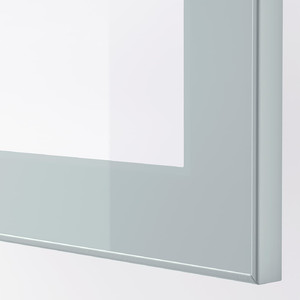 BESTÅ Storage combination w glass doors, white Selsviken/high-gloss light grey-blue, 60x42x193 cm