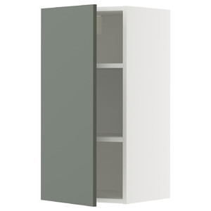 METOD Wall cabinet with shelves, white/Nickebo matt grey-green, 40x80 cm