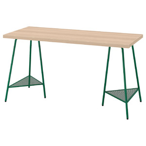 LAGKAPTEN / TILLSLAG Desk, white stained oak effect green, 140x60 cm