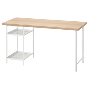 LAGKAPTEN / SPÄND Desk, white stained oak effect/white, 140x60 cm