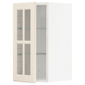 METOD Wall cabinet w shelves/glass door, white/Bodbyn off-white, 30x60 cm