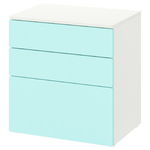 SMÅSTAD / PLATSA Chest of 3 drawers, white/pale turquoise, 60x42x63 cm