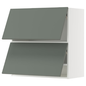 METOD Wall cab horizo 2 doors w push-open, white/Nickebo matt grey-green, 80x80 cm