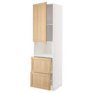 METOD / MAXIMERA Hi cab f micro w door/2 drawers, white/Forsbacka oak, 60x60x220 cm