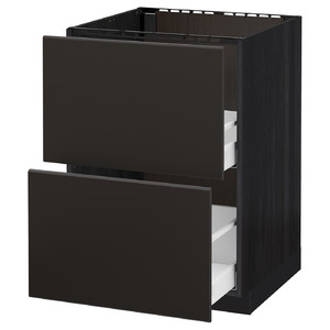 METOD/MAXIMERA Base cab f sink+2 fronts/2 drawers, black, Kungsbacka anthracite, 60x61.6x88 cm