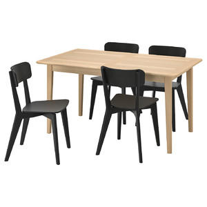 LISABO/SKANSNÄS Table and 4 chairs, light beech veneer/black, 150/205 cm