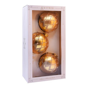 Christmas Glass Baubles Set 100mm 3pcs, gold