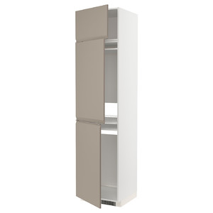 METOD High cab f fridge/freezer w 3 doors, white/Upplöv matt dark beige, 60x60x240 cm