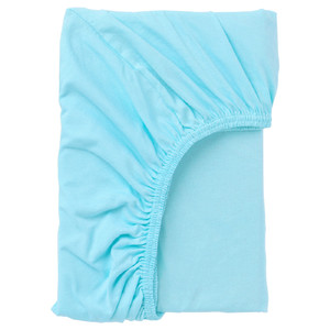 LEN Fitted sheet, blue, 80x165 cm