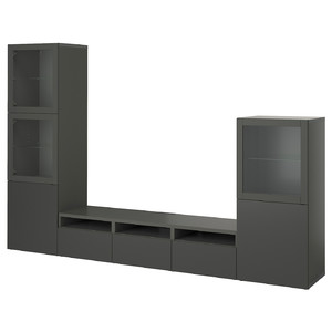 BESTÅ TV storage combination/glass doors, dark grey Lappviken/Sindvik dark grey, 300x42x193 cm