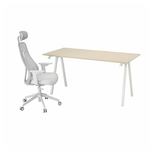 TROTTEN / MATCHSPEL Desk and chair, beige/white light grey