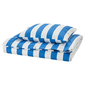 SLÅNHÖSTMAL Duvet cover and pillowcase, blue/white/striped, 150x200/50x60 cm